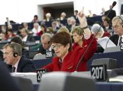 <p>Dr. Inge Gräßle bei der Abstimmung im Plenum</p>